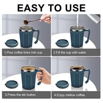 LeadYuantop Self Stirring Coffee Mug, 18 oz Automatic Magnetic Electric Mixing Cup Stainless Steel Travel Cup for Coffee, Chocolate, Milk, Tea, Office, Home, Kitchen (Blue)