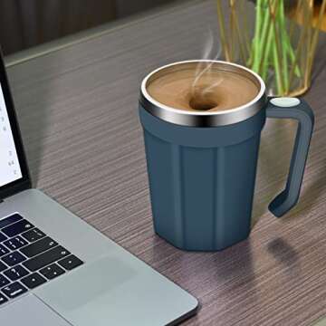 LeadYuantop Self Stirring Coffee Mug, 18 oz Automatic Magnetic Electric Mixing Cup Stainless Steel Travel Cup for Coffee, Chocolate, Milk, Tea, Office, Home, Kitchen (Blue)