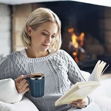 LeadYuantop Self Stirring Coffee Mug, 18 oz Automatic Magnetic Electric Mixing Cup Stainless Steel Travel Cup for Coffee, Chocolate, Milk, Tea, Office, Home, Kitchen (Blue)