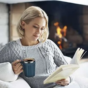 LeadYuantop Self Stirring Coffee Mug, 18 oz Automatic Magnetic Electric Mixing Cup Stainless Steel Travel Cup for Coffee, Chocolate, Milk, Tea, Office, Home, Kitchen (Blue)