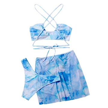 Romwe Women's 3 Pack Tie Dye Halter Bikini with Skirt