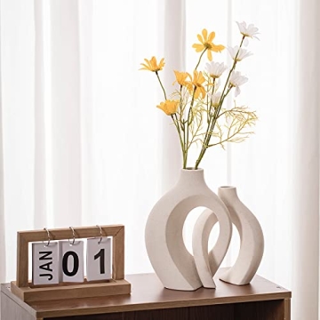 Levvohd Off White Ceramic Vase Set for Modern Decor