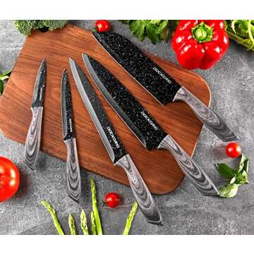 Dockorio all in one Kitchen Knife Set with Block, 19 PCS High Carbon Stainless Steel Sharp Serrated ...