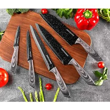 Dockorio all in one Kitchen Knife Set with Block, 19 PCS High Carbon Stainless Steel Sharp Serrated ...