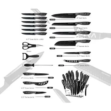 Dockorio all in one Kitchen Knife Set with Block, 19 PCS High Carbon Stainless Steel Sharp Serrated Steak Knives Set, Chef Knives, Bread Knife, Scissor, Sharpener,