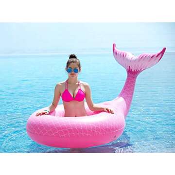 Jasonwell Giant Inflatable Mermaid Tail Pool Float with Fast Valves Summer Beach Swimming Pool Party Lounge Raft Decorations Toys for Adults Kids (Pink)