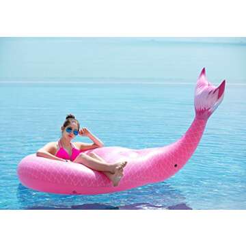 Jasonwell Giant Inflatable Mermaid Tail Pool Float with Fast Valves Summer Beach Swimming Pool Party Lounge Raft Decorations Toys for Adults Kids (Pink)
