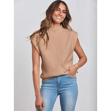 Stylish ANRABESS Mock Neck Sleeveless Sweater Vest