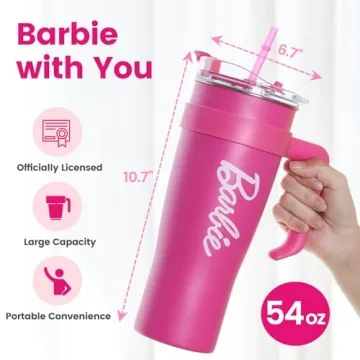 Stylish Barbie Steel Cup with Handle and Straw 1600mL