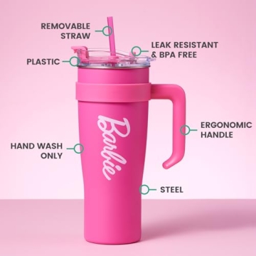 Stylish Barbie Steel Cup with Handle and Straw 1600mL