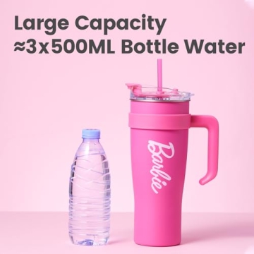 Stylish Barbie Steel Cup with Handle and Straw 1600mL