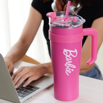 Stylish Barbie Steel Cup with Handle and Straw 1600mL