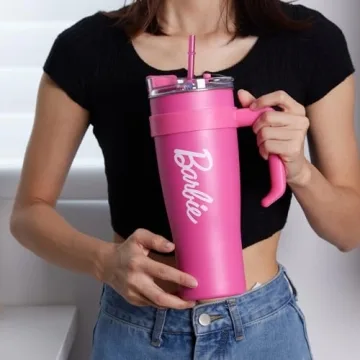 Stylish Barbie Steel Cup with Handle and Straw 1600mL