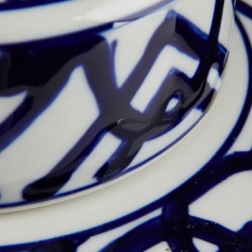 Creative Co-Op Blue & White Ceramic Ginger Jar with Lid