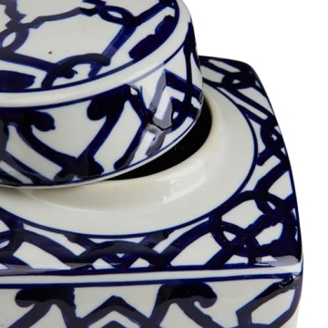 Creative Co-Op Blue & White Ceramic Ginger Jar with Lid
