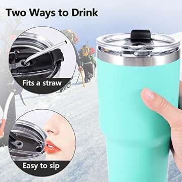 Toopify 30 oz Stainless Steel Insulated Tumbler Travel Mug with Straw Slider Lid, Cleaning Brush, Double Wall Vacuum