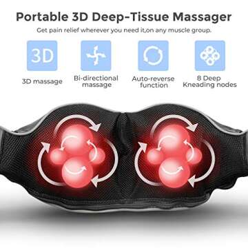 Shiatsu Neck Shoulder Massager with Heat of Ohuhu, Electric Back Massage Pillow with 3D Kneading Deep Tissue for Foot, Legs Electronic Full Body Massage, Relieve Muscle Pain