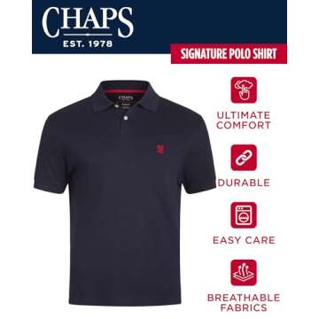 Chaps Men's Polo Shirt - Classic Fit Short Sleeve 2-Button Double Knit Cotton Polo Shirt (S-XL), Siz...