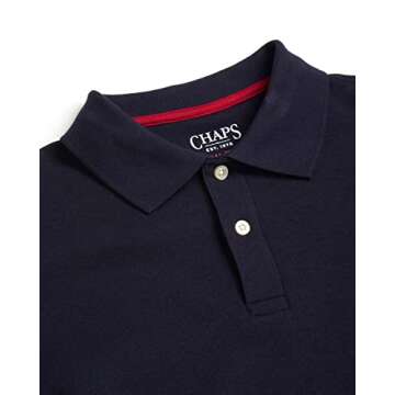 Chaps Men's Polo Shirt - Classic Fit Short Sleeve 2-Button Double Knit Cotton Polo Shirt (S-XL), Size Medium, American Navy