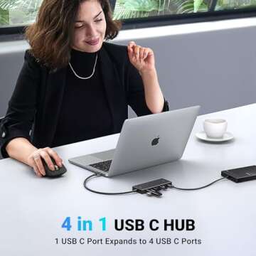 UGREEN USB C Hub, 10Gbps 4 in 1 USB 3.2 Adapter with 4 USB-C 3.2, 4 Ports USB C Splitter Extender for MacBook Pro/Air, iPad Pro, iPhone 15/15 Pro Max, Surface, PC, Laptops and More