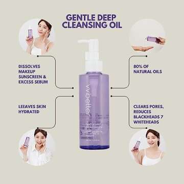 VVBETTER Gentle Deep Korean Cleansing Oil for Face - Makeup Remover with 80% Plant-Derived Oils - Hypoallergenic Facial Oil Cleanser - Korean Skin Care for All Skin Types - 6.76 fl. oz