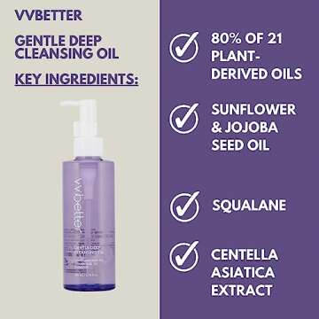 VVBETTER Gentle Deep Korean Cleansing Oil for Face - Makeup Remover with 80% Plant-Derived Oils - Hypoallergenic Facial Oil Cleanser - Korean Skin Care for All Skin Types - 6.76 fl. oz