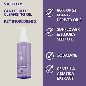 VVBETTER Gentle Deep Korean Cleansing Oil for Face - Makeup Remover with 80% Plant-Derived Oils - Hypoallergenic Facial Oil Cleanser - Korean Skin Care for All Skin Types - 6.76 fl. oz