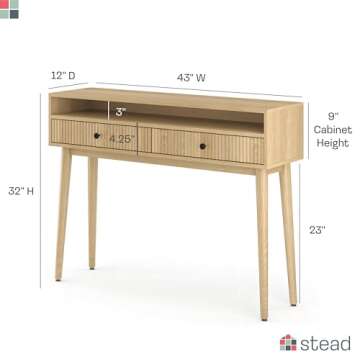 Fluted Console Table with Swing Doors - Small Entry Desk for Narrow Spaces - Living Room Furniture -...