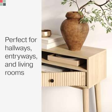 Fluted Console Table with Swing Doors - Small Entry Desk for Narrow Spaces - Living Room Furniture - Solid Wood Entryway Table with Black Knobs (Natural Oak)
