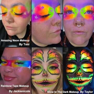 Afflano Neon Makeup Palette Eyeshadow, Glow in the Dark Neon Eyeshadow Palette Highly Pigmented, Neon Party UV Blacklight Eye Shadow Pallet, Red Orange Pink Pressed Glitter Eyes Makeup Palette