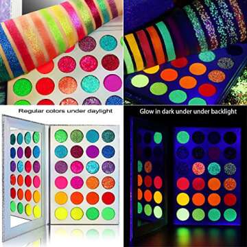 Afflano Neon Makeup Palette Eyeshadow, Glow in the Dark Neon Eyeshadow Palette Highly Pigmented, Neon Party UV Blacklight Eye Shadow Pallet, Red Orange Pink Pressed Glitter Eyes Makeup Palette