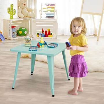 Costzon Kids Steel Table for Indoor/Outdoor Use, Preschool, Bedroom, Playroom, Activity Table for To...