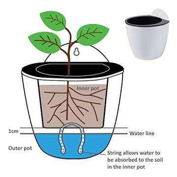 MyGift 7.5 Inch Self Watering Planter Pots, Wall Mounted White Plastic Hanging Planters, Indoor Outdoor Small Flower Cactus Herbs Plant Container Wall Garden Pots, Set of 2