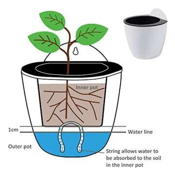 MyGift 7.5 Inch Self Watering Planter Pots, Wall Mounted White Plastic Hanging Planters, Indoor Outdoor Small Flower Cactus Herbs Plant Container Wall Garden Pots, Set of 2