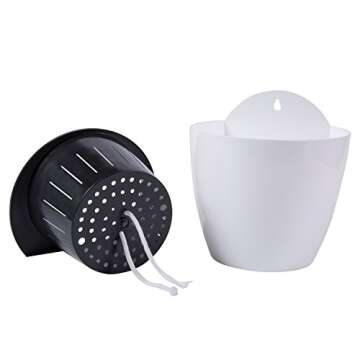 MyGift 7.5 Inch Self Watering Planter Pots, Wall Mounted White Plastic Hanging Planters, Indoor Outdoor Small Flower Cactus Herbs Plant Container Wall Garden Pots, Set of 2