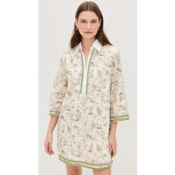 English Factory Women's Floral Embroidery Mini Dress - Chic Green Multi, M