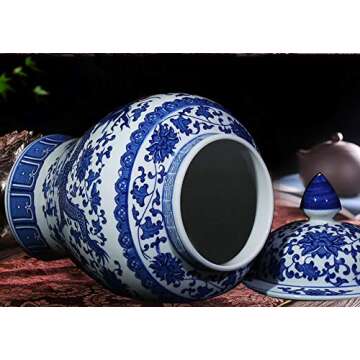 ufengke Jingdezhen Classic Blue and White Porcelain Dragon Temple Ceramic Ginger Jar Vase,China Ming...