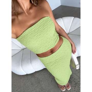 Halfword Women Sexy 2 Piece Outfits Strapless Tube Tops Maxi Skirt Set Y2K Crop top Summer Bodycon V...