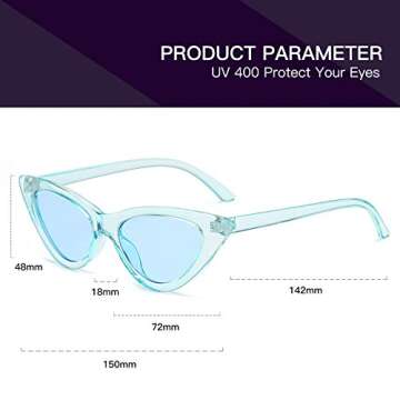 YOSHYA Retro Vintage Narrow Cat Eye Sunglasses for Women Clout Goggles Plastic Frame (Clear Blue/Blue)