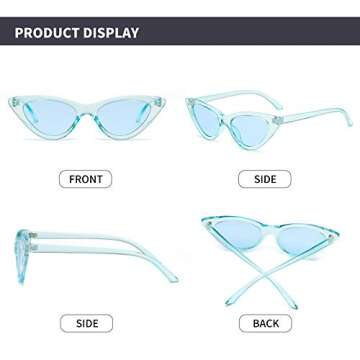 YOSHYA Retro Vintage Narrow Cat Eye Sunglasses for Women Clout Goggles Plastic Frame (Clear Blue/Blue)