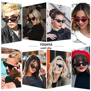 YOSHYA Retro Vintage Narrow Cat Eye Sunglasses for Women Clout Goggles Plastic Frame (Clear Blue/Blue)