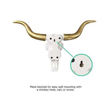 Wall Charmers Mini White + Gold Longhorns Faux Skull