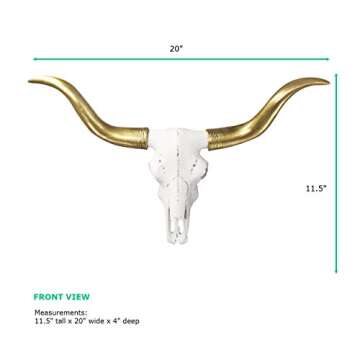Wall Charmers Mini White + Gold Longhorns Faux Skull