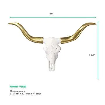 Wall Charmers Mini White + Gold Longhorns Faux Skull