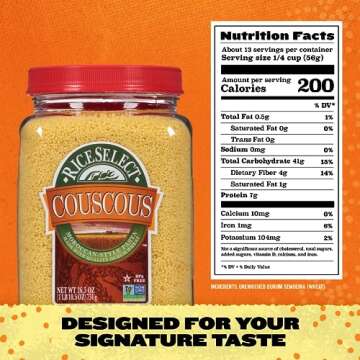 RiceSelect Couscous, Moroccan-Style Wheat Couscous Pasta, Non-GMO, 26.5-Ounce Jar, (Pack of 1)