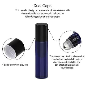 PrettyCare Roller Bottles For Oils 10 ml (Amber Glass and Blue Glass, 6 Pack, 1 Extra Stainless Steel Balls, 12 Labels, 1 Opener, 1 Funnels Essential Oil Roller Bottles, Roller on Bottles