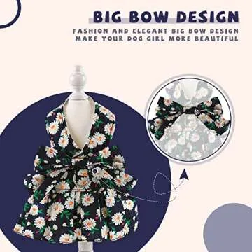 BAEJMJK Dog Dress Bowknot Harness Leash Set for Small Dogs Cats Daisy Floral Girl Dog Dresses Cute Puppy Princess Clothes Pet Doggy Outfits Spring Summer Breathable Dresses (Large, Navy Blue)