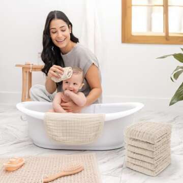 Comfy Cubs Muslin Baby Washcloths 10 Pack - Soft 6-Layer Cotton Wash Cloths for Sensitive Skin - 10"...