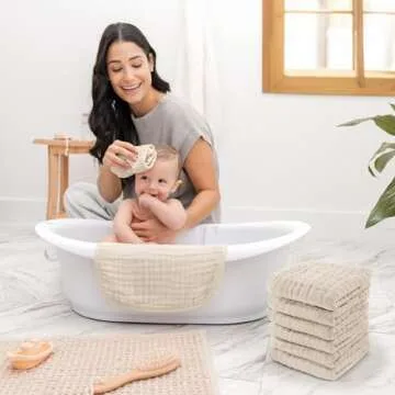 Comfy Cubs Muslin Baby Washcloths 10 Pack - Soft 6-Layer Cotton Wash Cloths for Sensitive Skin - 10"...