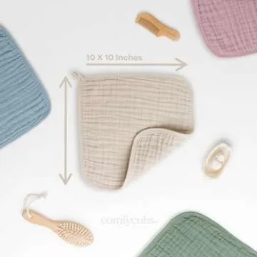 Comfy Cubs Muslin Baby Washcloths 10 Pack - Soft 6-Layer Cotton Wash Cloths for Sensitive Skin - 10"x10" Large, Gentle, Absorbent Infant Essentials for Newborn and Toddlers - (Sand)